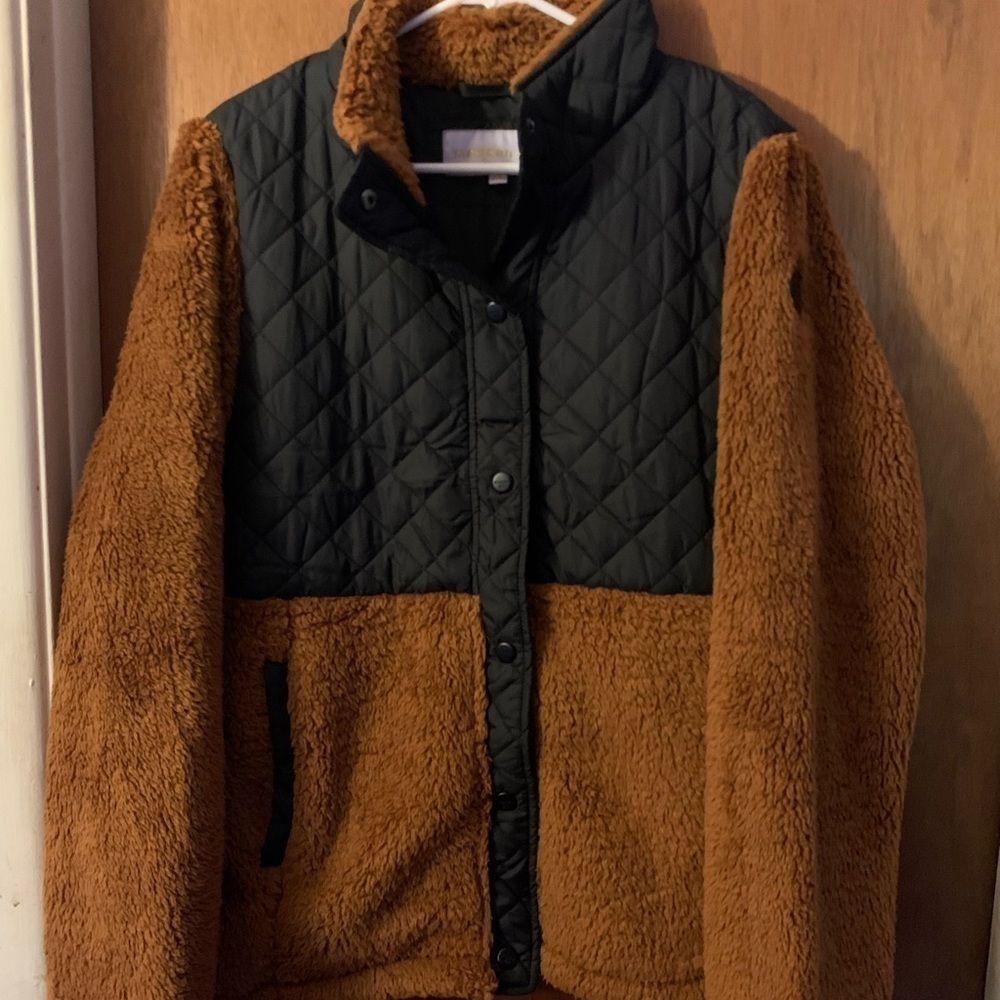 Madden Girl Women’s XL mixed media Fleece Snap up jacket Steve Madden
